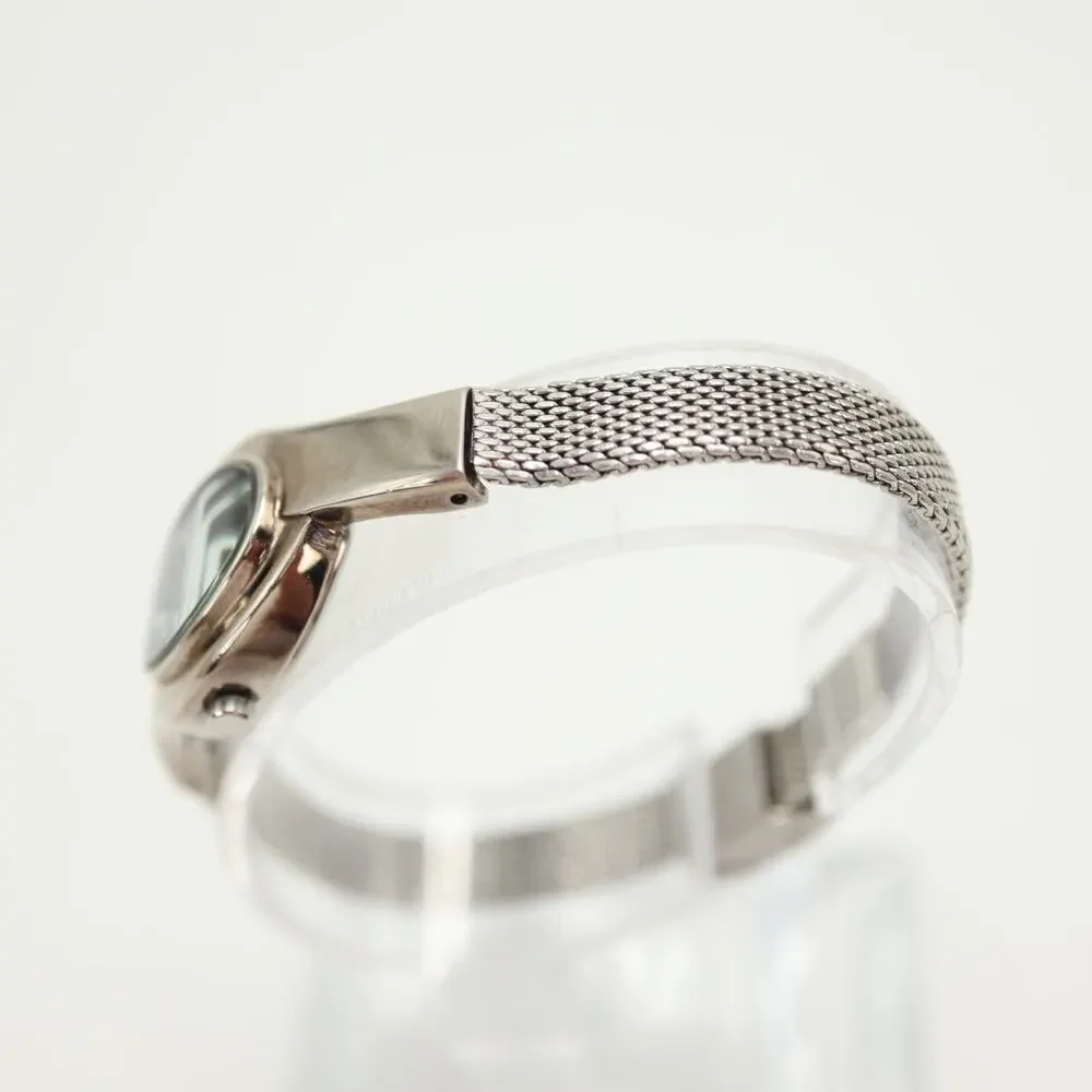 Vintage Citizen Silver Blue Oval Swirl 19mm Women Watch Steel Band w New Battery